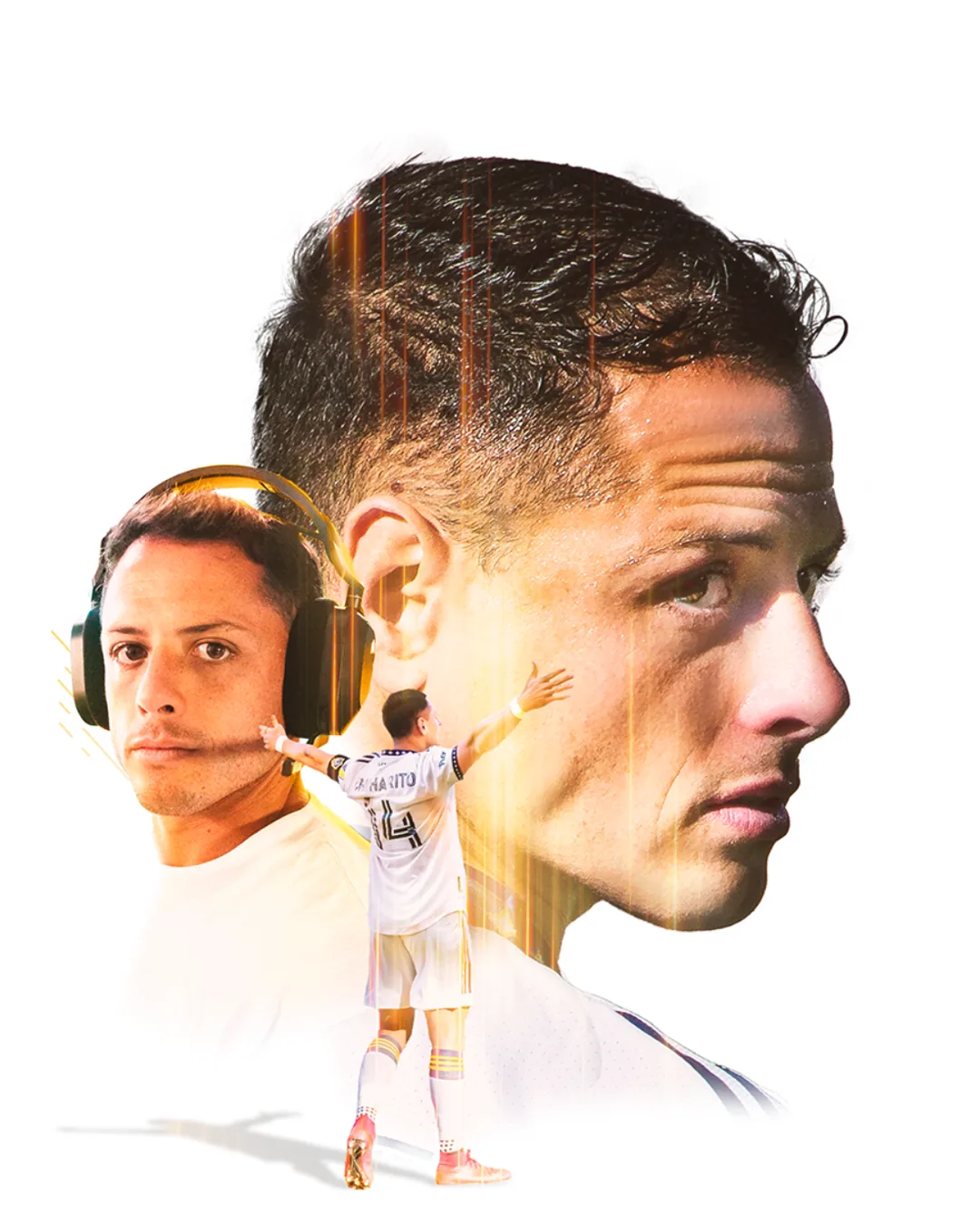 Ilustración de Chicharito Hernández entre el fútbol y el gaming