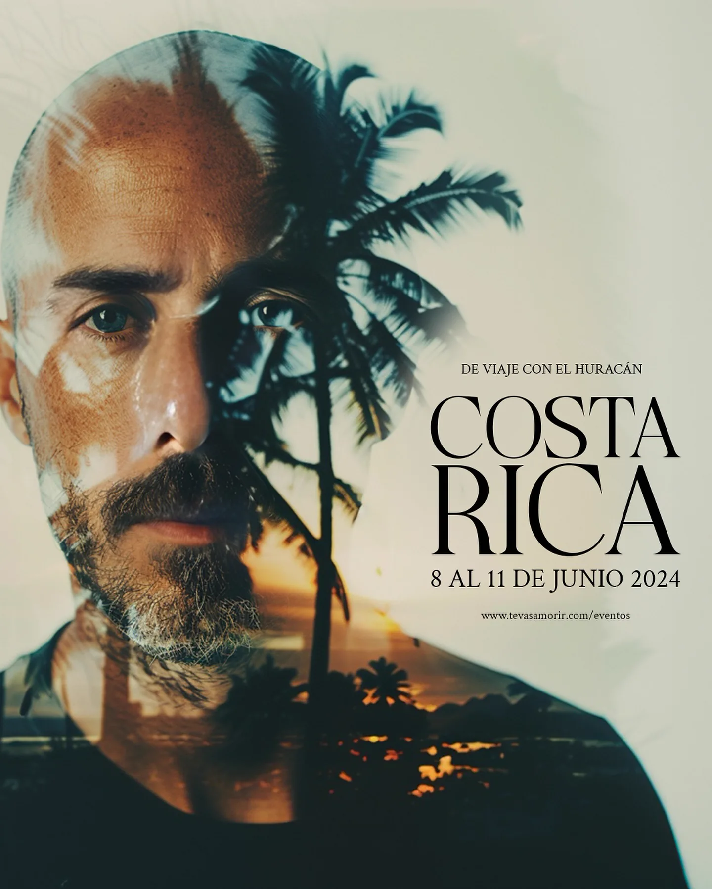 Key visual del evento De viaje con el huracán en Costa Rica de Diego Dreyfus, identidad gráfica de evento