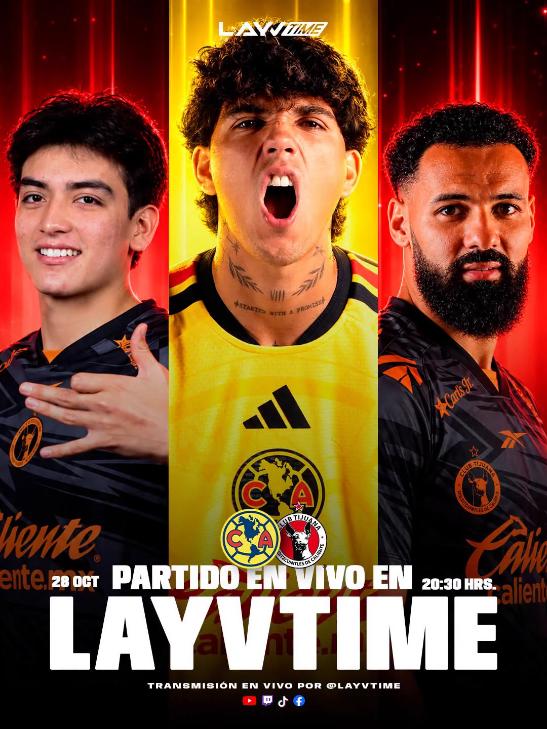 Matchday de partido en vivo en Layvtime con jugadores del América